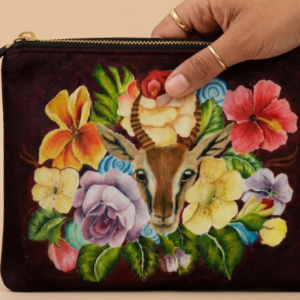 Floral Deer Makeup Pouch – Printed Canvas Cosmetic & Essentials Bag